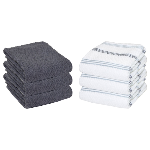 Monarch Brands Premier Kitchen Towels, Striped Pattern - SIlver, Gray, 6PK P-SC-KT6-STSGR - main
